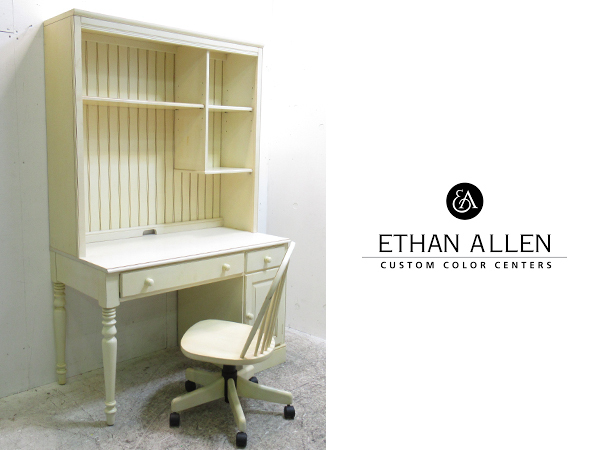 ■B66■IDC大塚家具■ETHAN ALLEN/イーセンアーレン■高級■デスク＆チェアセット■シェルフ付き■USA■シャビーシック■