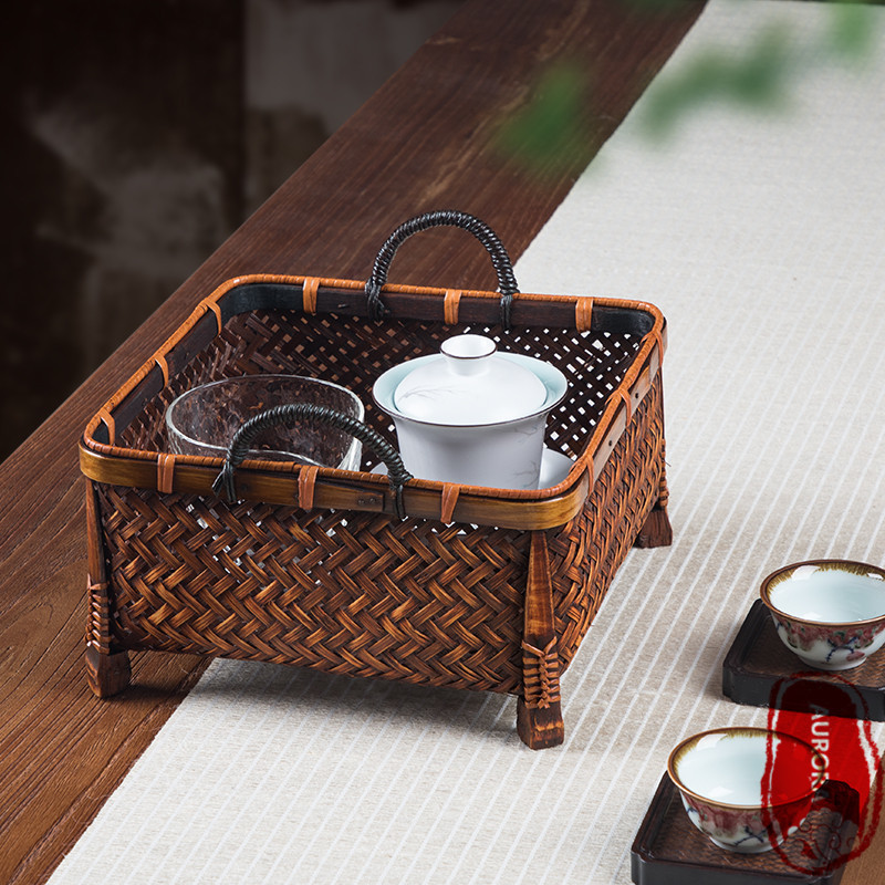 W312☆茶道具☆収納する☆竹細工☆工芸品☆手作り☆水果籃☆雜物收納籃