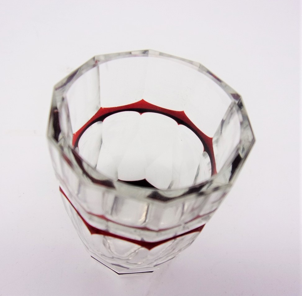 ☆1141 昭和レトロ 赤被せ切子 ショットグラス 切子グラス 工芸ガラス