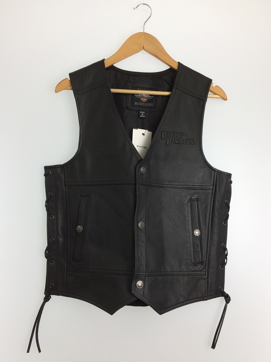 HARLEY DAVIDSON◇ベスト/M/レザー/BLK ベスト メンズファッション