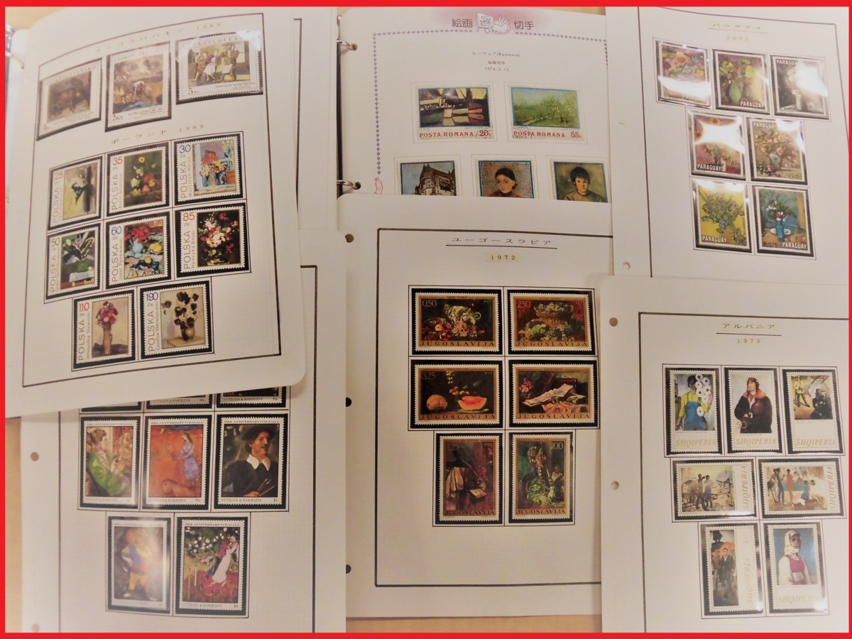 ◆ごえん堂◆絵画切手2冊◆郵趣サービス社 消印済みコレクション1冊/50P 手作り1冊/74P 外国切手 アルバム ボストーク コレクター放出品