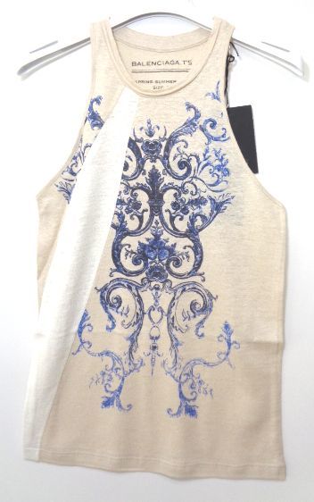 レディース バレンシアガ リネン タンクトップ ブルー マルチ S