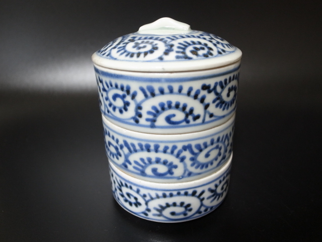 髭〕明治期 古伊万里 『染錦 龍 鳳凰紋 喰籠』 菓子器 蓋物 茶道具
