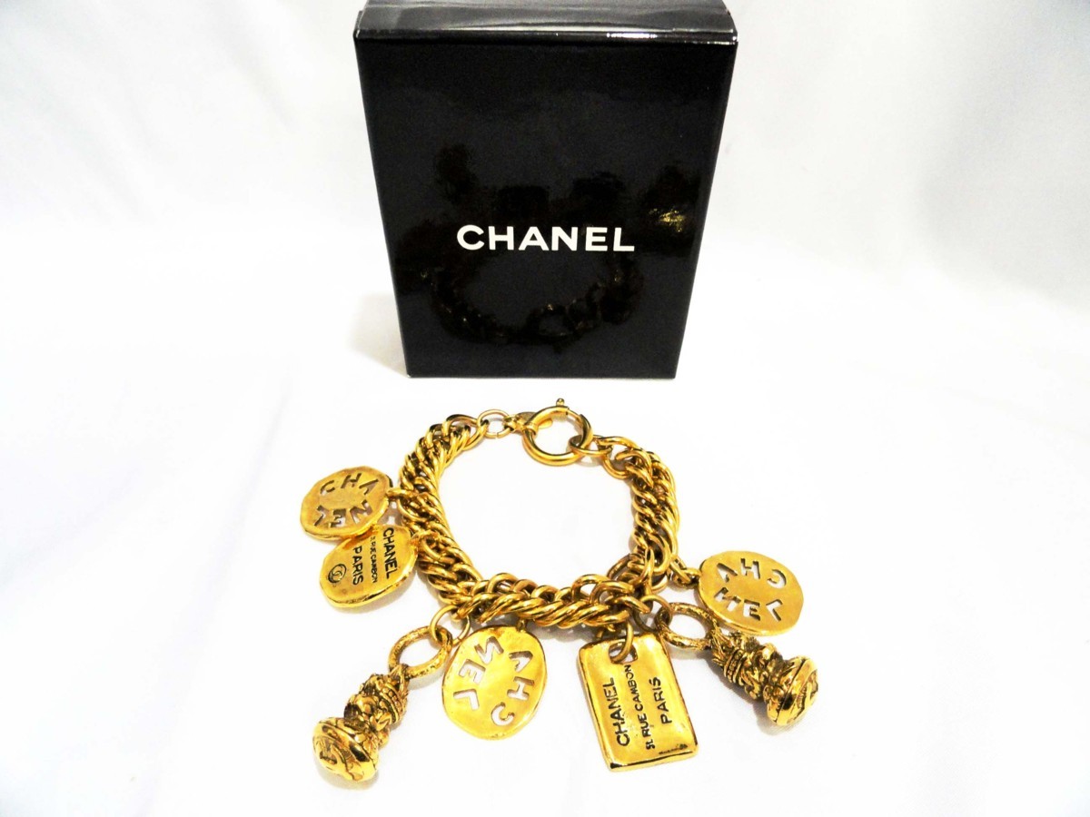 □□【CHANEL】シャネル ヴィンテージ チェーンブレスレット プレート 