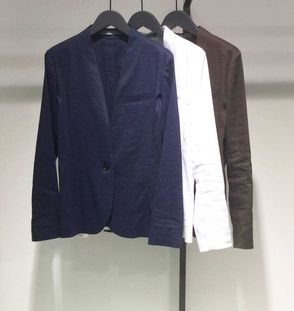 新品 theory luxe 麻混 CRUNCH ノーカラージャケット RUTH ネイビー 7