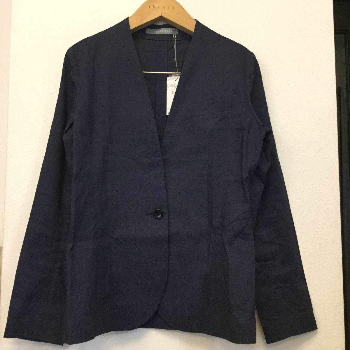 新品 theory luxe 麻混 CRUNCH ノーカラージャケット RUTH ネイビー 7