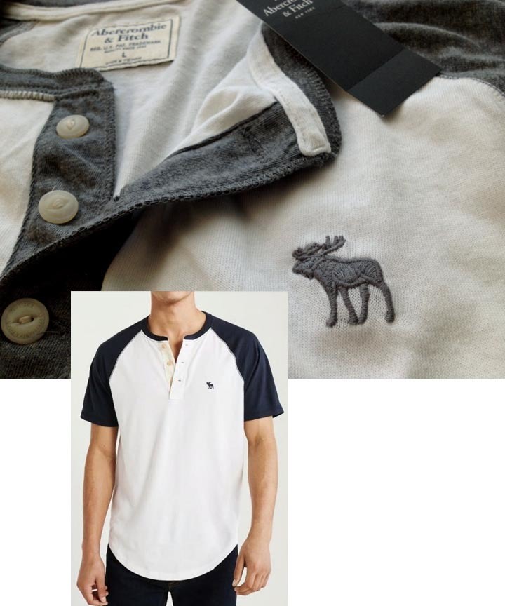 全国無料，限定SALE 既決USA アバクロ Abercrombie@ 胸元刺繍 Moose ロゴ入ヘンリー Abercrombie Henley Neck Tee White x Grey @@XL # 交渉(ヘンリーネック)｜売買されたオークション情報、yahooの商品情報をアーカイブ公開 - オーク XLサイズ以上