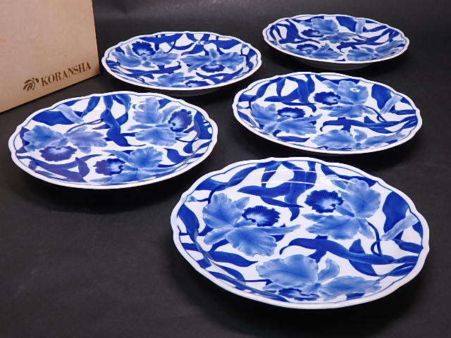 品質保証，高品質 香蘭社 カトレア染付皿 5枚 箱入 直径19.5cm 高さ3cm 有田焼 和食器 宮内庁御用達(香蘭社)｜売買されたオークション情報、yahooの商品情報をアーカイブ公開 - オークファン 香蘭社