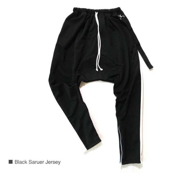 back ブラック サルエル ジャージ ジョガーパンツ トラックパンツ サルエルパンツ ジョガー ヒップホップ ダンス サルエル 黒 | 裾絞りタイプ M 夏9分丈サルエル