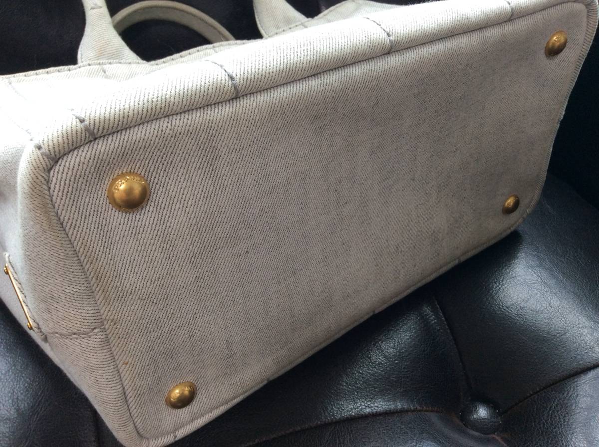 □PRADA プラダ カナパ デニム生地 ストラップ付属 2WAYバッグ 