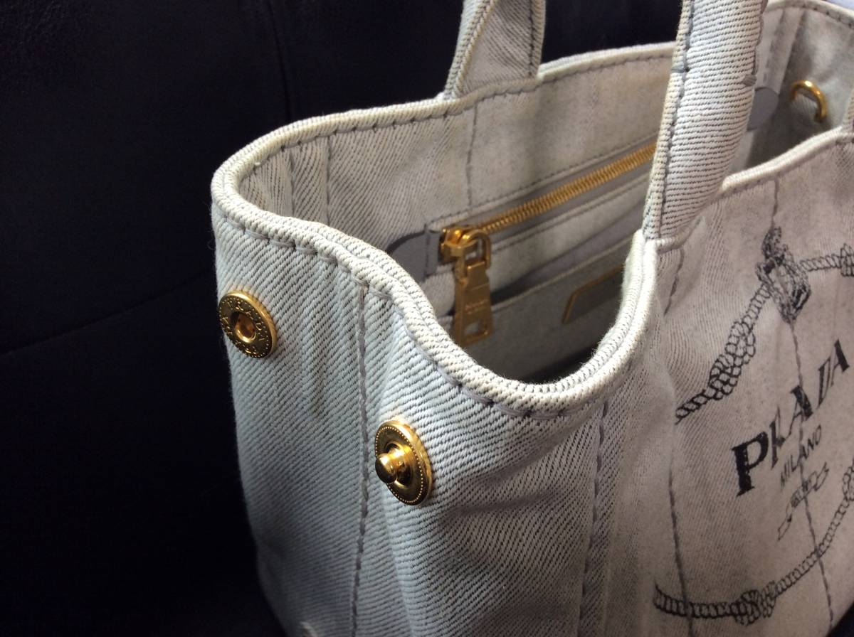 □PRADA プラダ カナパ デニム生地 ストラップ付属 2WAYバッグ 