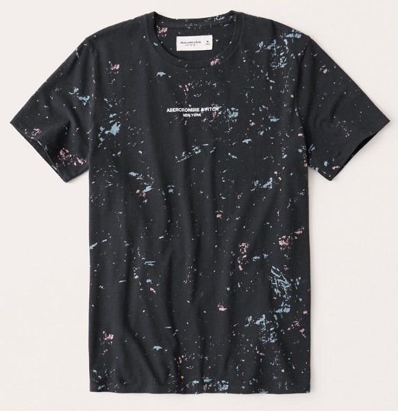 アバクロ*Abercrombie&Fitch*US:XXL/ブラックウォッシュ/ペイント胸ロゴ半袖Tシャツ