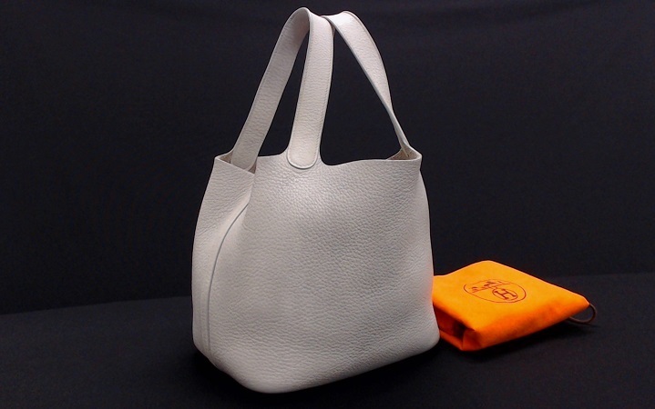 1円高級品☆エルメス☆ピコタンMM　トリヨンクレマンス　グリぺール　SV金具　□H刻印【HERMES】