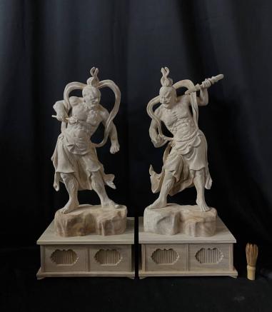 井波彫刻 一刀彫り 仏教工芸品 総檜材 木彫仏像 極上彫 仏教手