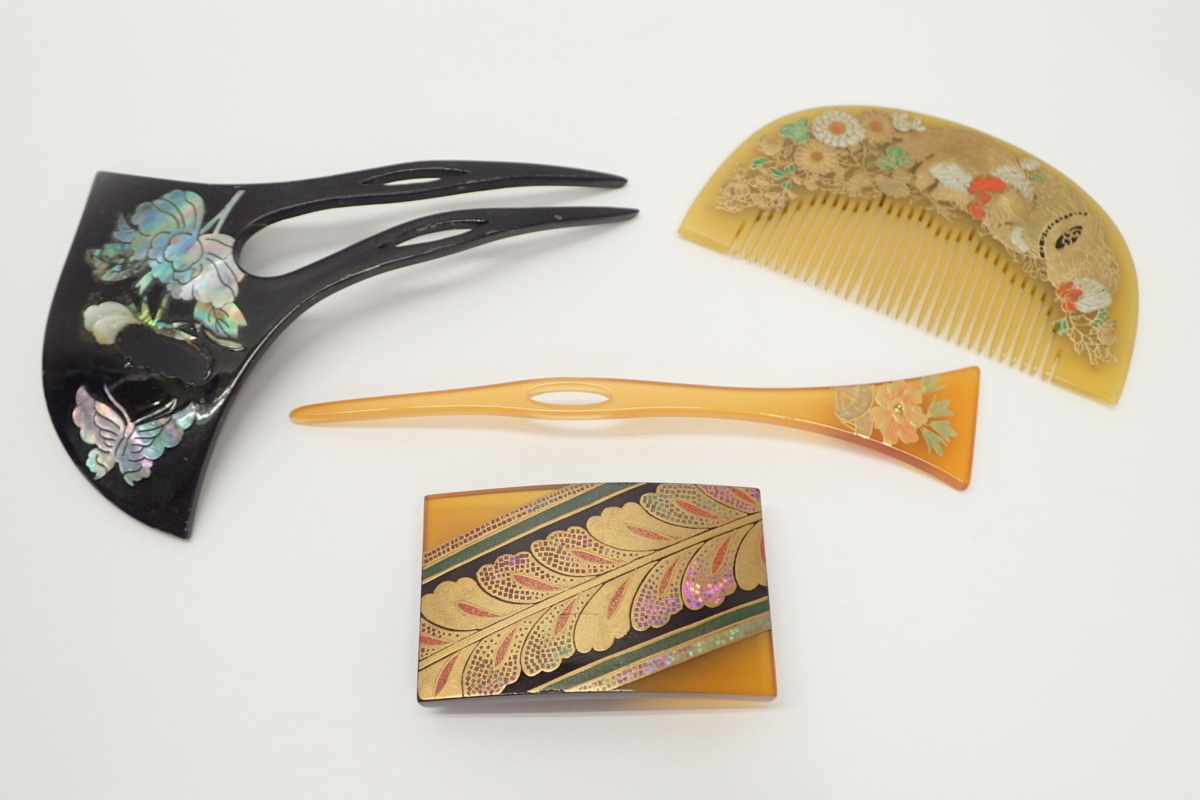 在銘】本鼈甲 櫛 蒔絵 竹(本べっ甲 本べっこう 簪 かんざし 髪飾り