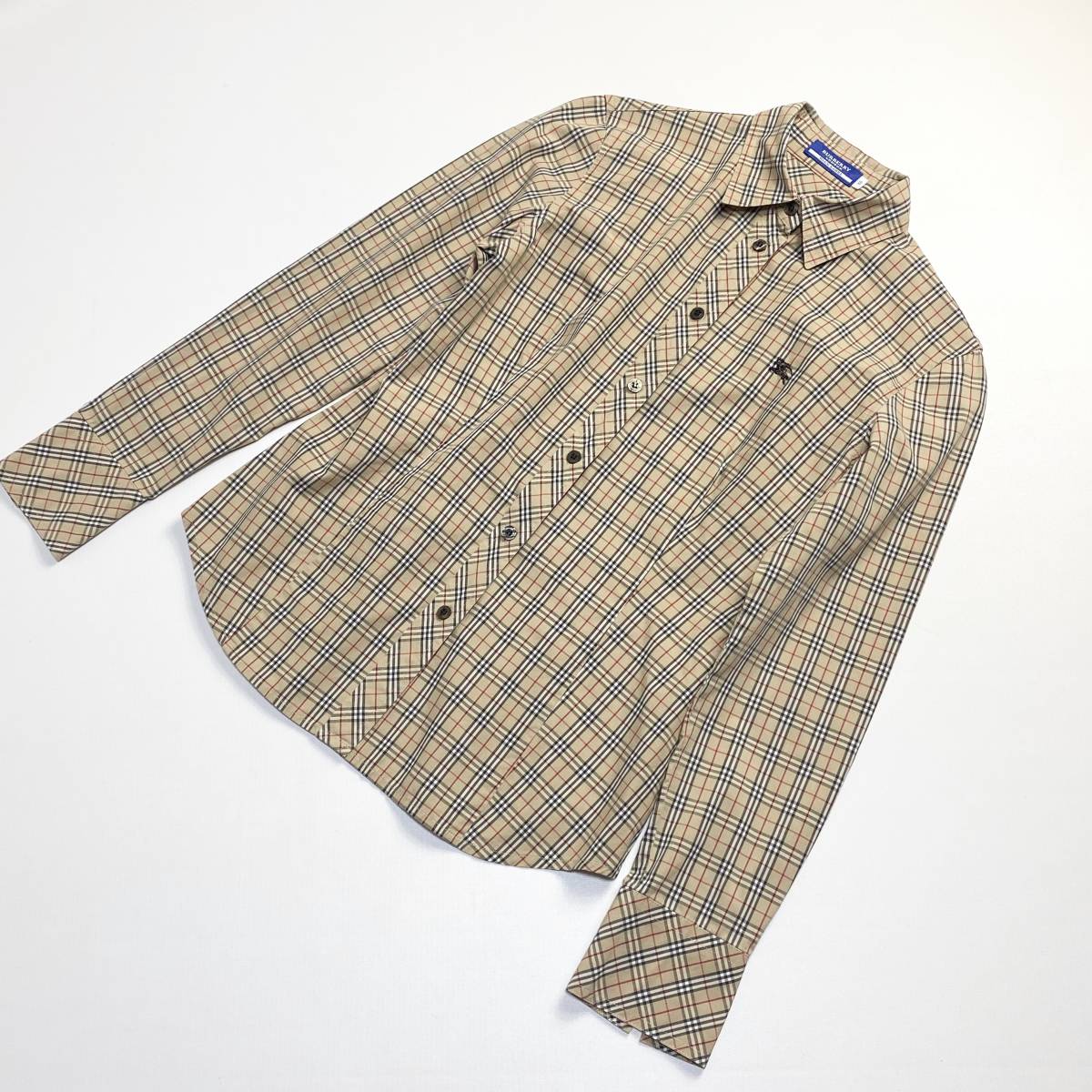 美品 BURBERRY BLUE LABEL バーバリー ブルーレーベル ノバチェック シャツ 38 ベージュ レディース 定番 三陽商会 送料198円 20-0727 LABEL BLUE BURBERRY フレアトレンチ 》BURBERRY ブルーレーベル（バッグ・小物・ブランド雑貨