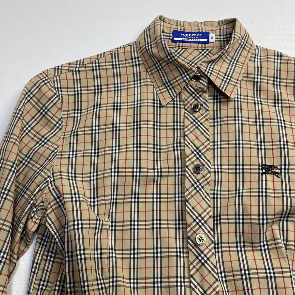 美品 BURBERRY BLUE LABEL バーバリー ブルーレーベル ノバチェック シャツ 38 ベージュ レディース 定番 三陽商会 送料198円 20-0727 LABEL BLUE BURBERRY フレアトレンチ 》BURBERRY ブルーレーベル（バッグ・小物・ブランド雑貨