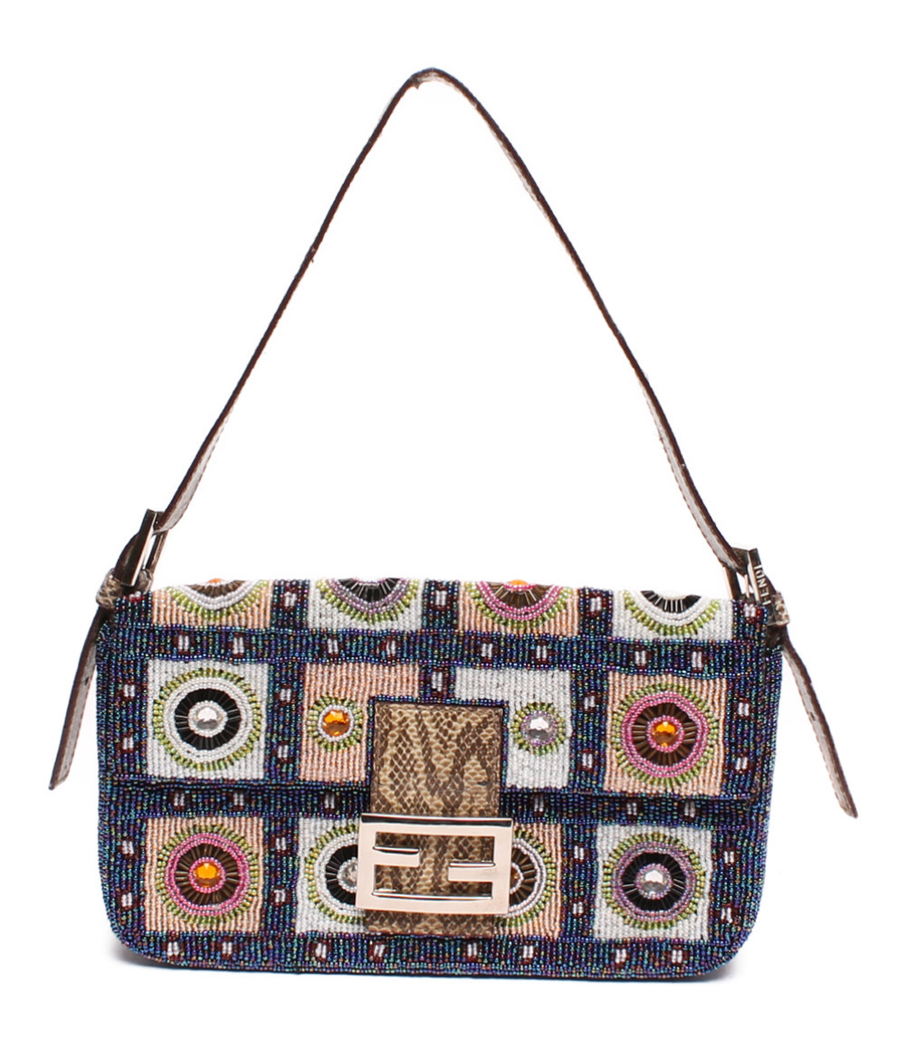 お茶 FENDI ハンドバッグ マンマバケット スパンコール ターコイズ