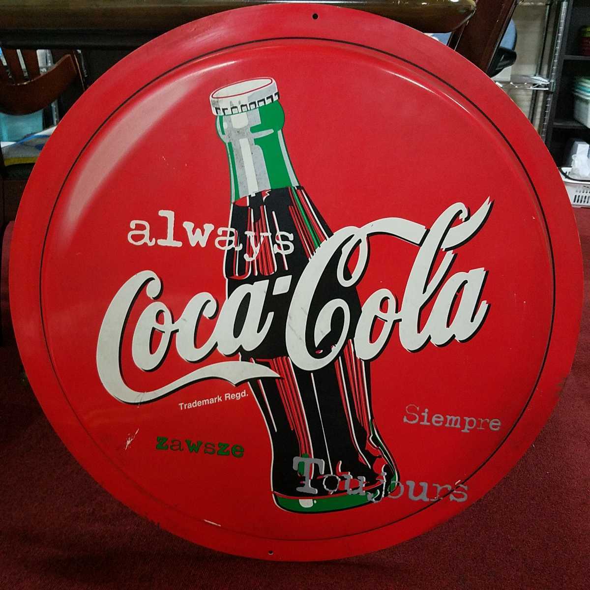 1490▽同梱NG 特大 Coca・Cola コカ・コーラ 丸看板 直径約70cm 両面