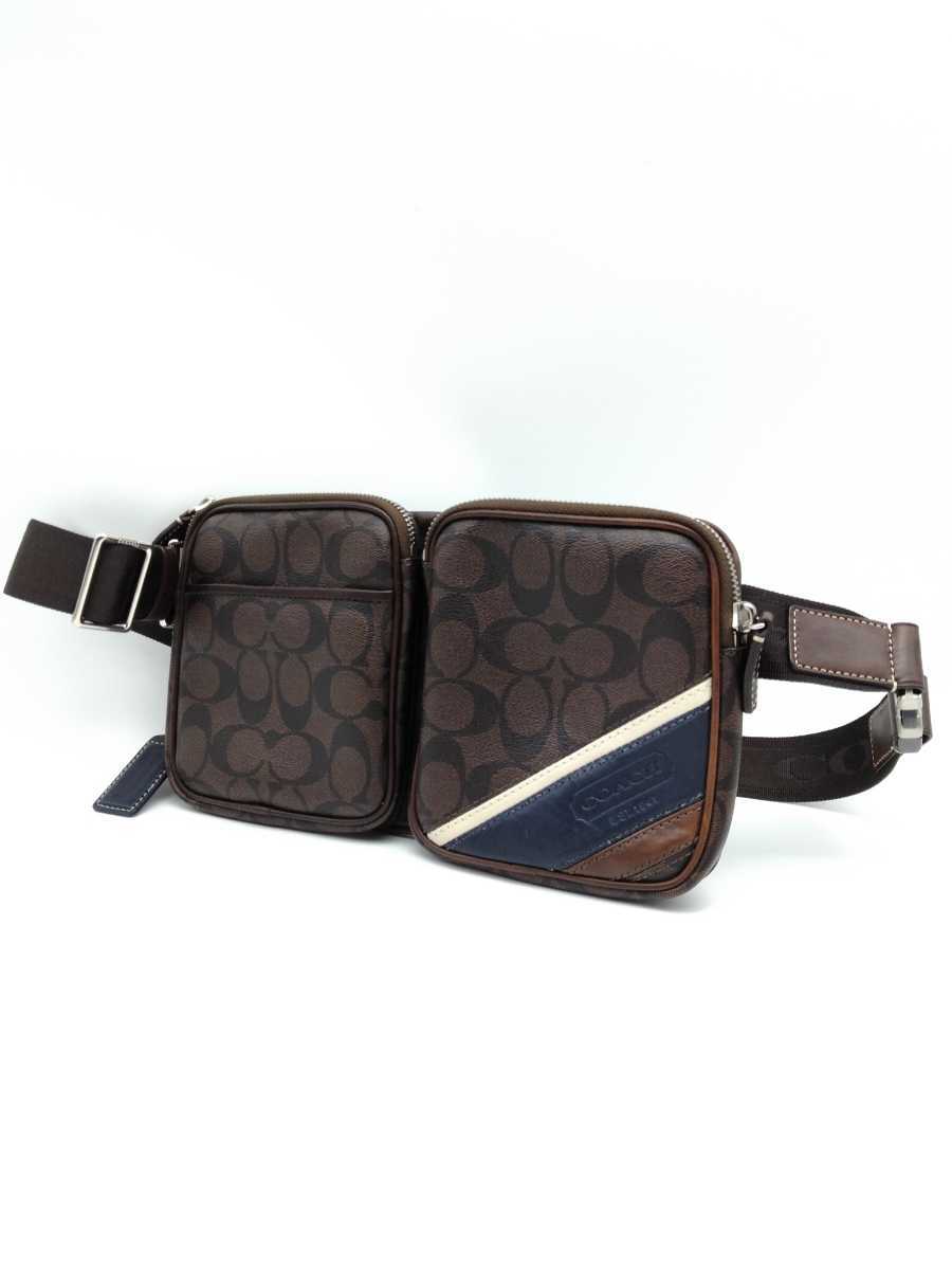 COACH メンズ ボディバッグ ストライプ シグネチャー ブラック 美品 