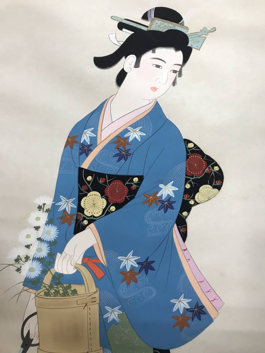K9010 日本画・美人画 「佳人」 石川清彦 ☆共箱入り☆絹本　