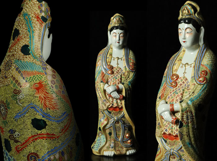 石川県九谷焼観音像 陶器製 女性像 装飾品 伝統工芸品 日本美術 金彩