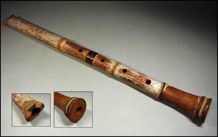 緑屋zi□ 時代物 古琴流 尺八 全長約64cm 和楽器 管楽器 i9/7-3054/27
