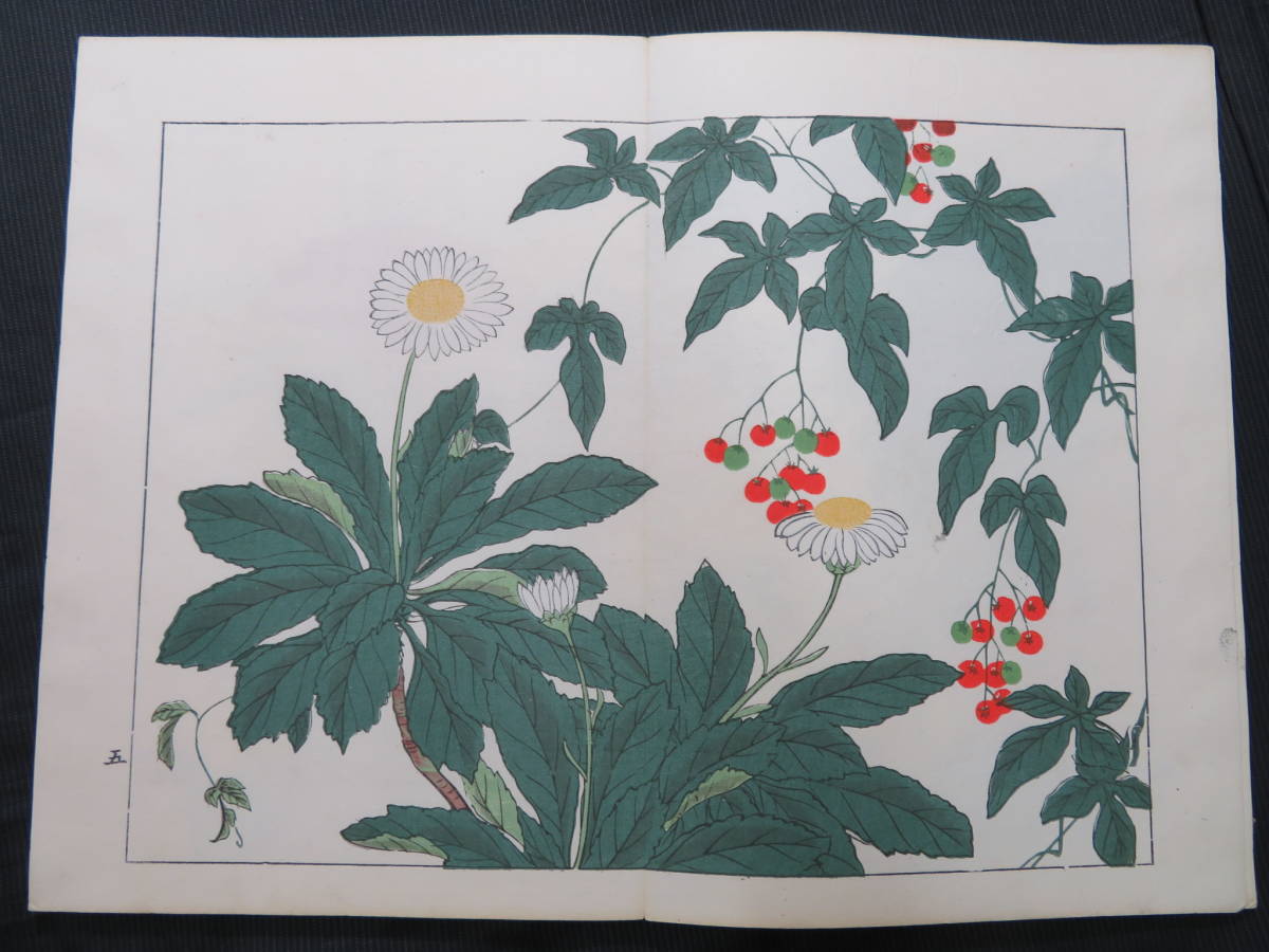 明治時代 木版画帖 『四季の花 秋之部 一・二・三』 3冊 彩色木版70図