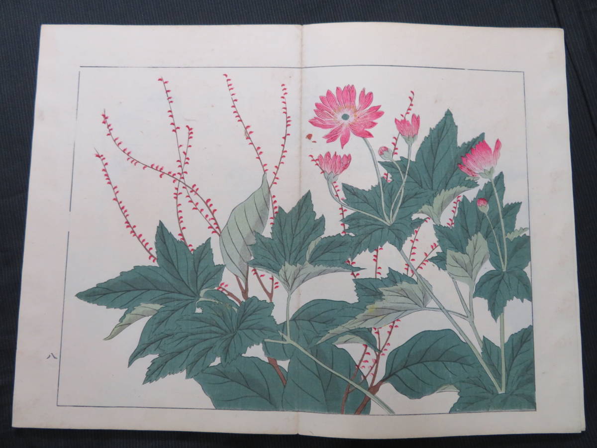 明治時代 木版画帖 『四季の花 秋之部 一・二・三』 3冊 彩色木版70図