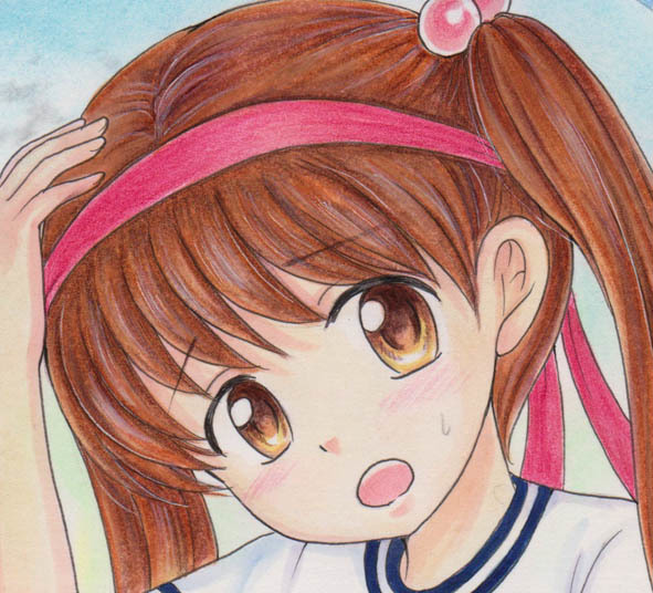 手描きイラスト☆綾瀬花日 転んじゃった…☆12歳。(手描きイラスト