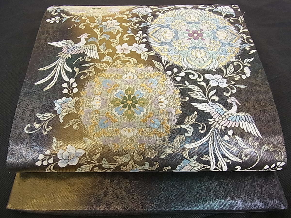 高級名品　西陣織　唐織　極美品　袋帯　 正絹 金糸　能衣裳風文様　鳳凰　成人式 超特価のお買い 花美人□西陣 六通柄袋帯 唐織 宝尽くし鳳凰正倉院花