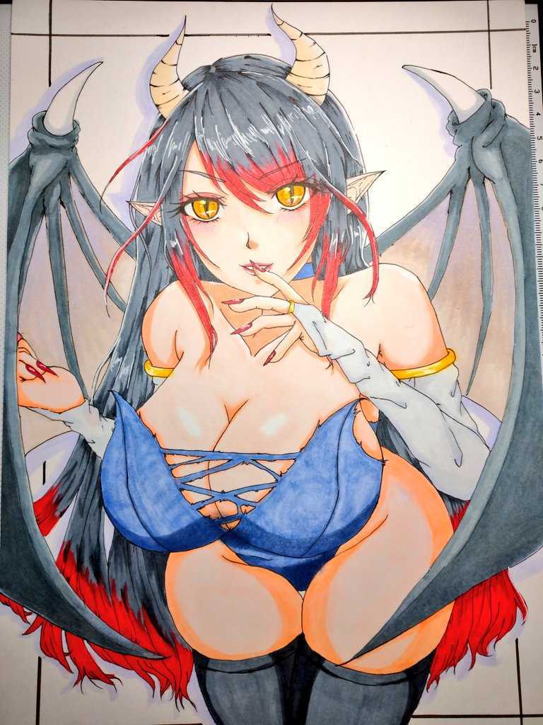 オリジナル サキュバス 手描きイラスト A4 女の子 A4ケント紙 鉛筆画