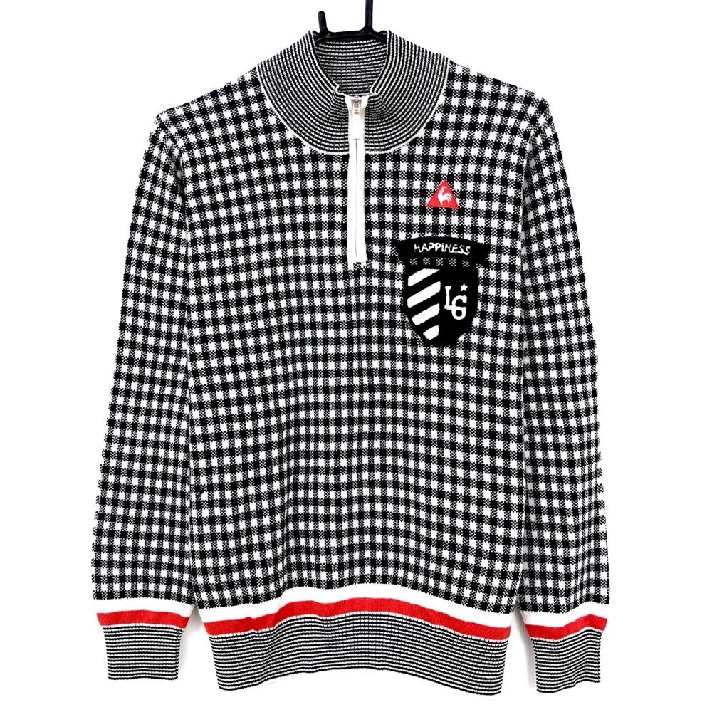 【超激得，正規品】 le coq sportif ルコック 長袖ハイネックニットセーター 黒&times;白 チェック柄 ウール混 ハーフジップ レディース ゴルフウェア(セーター)｜売買されたオークション情報、yahooの商品情報をアー セーター