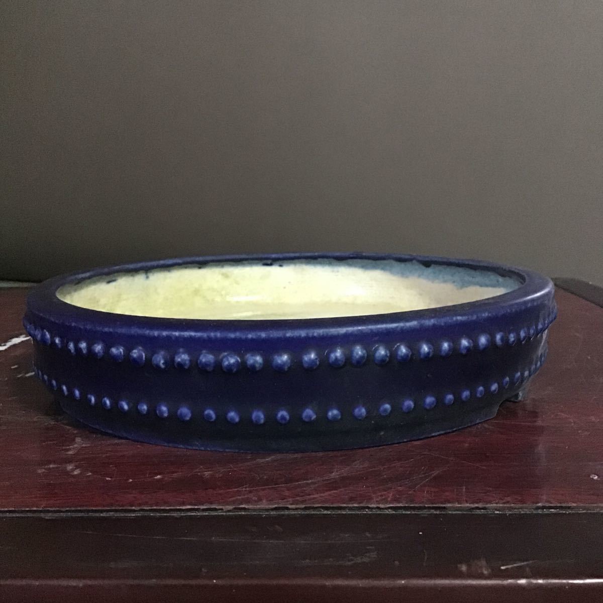 袋式窓絵楕円鉢 陶翆 紫泥撫角 人気作家。鴻陽窯編緑薬上帯撫角特大長 