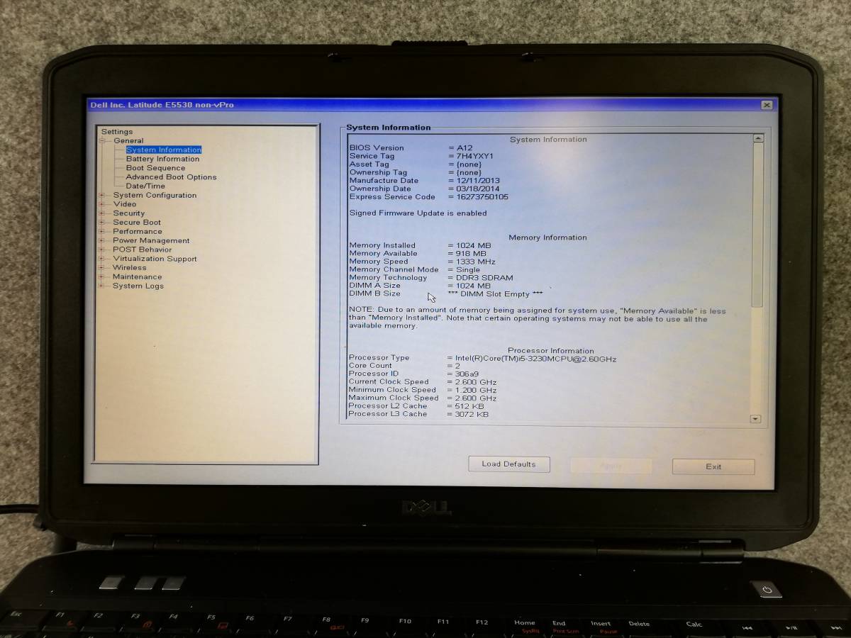 DELL Latitude E5530 i5 3230M DVDRW bios確認 ジャンク 7105の入札