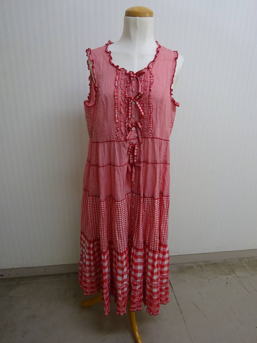 【新作入荷，2025】 オ ピンクハウス/PINK HOUSE/ワンピース/赤/チェック/リボン/レース/フリル/加工あり/ 説明文必読 V-0165-MS(ワンピース（ロング）)｜売買されたオークション情報、yahooの商品情報をアーカイブ公 女性用