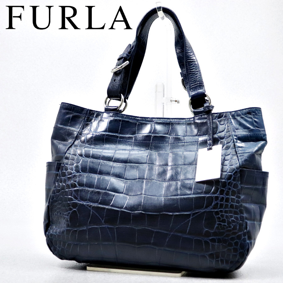 FURLA フルラ 2wayショルダーバッグ クロコ型押し 黒ブラック 鍵付き