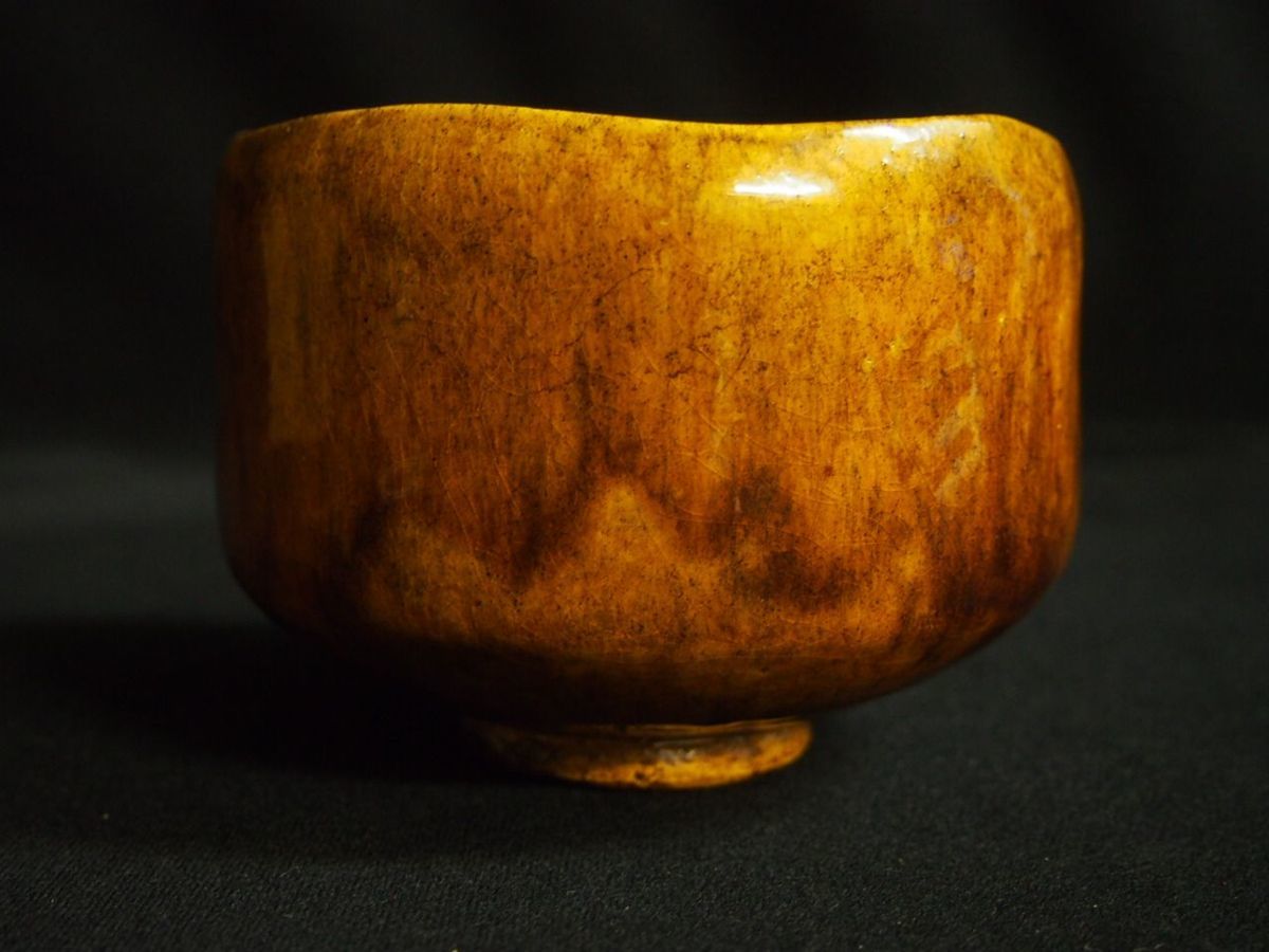 ma-672 大樋焼 茶碗 抹茶椀 飴柚茶碗 抹茶椀 茶道具 焼物 陶印 在銘 時代