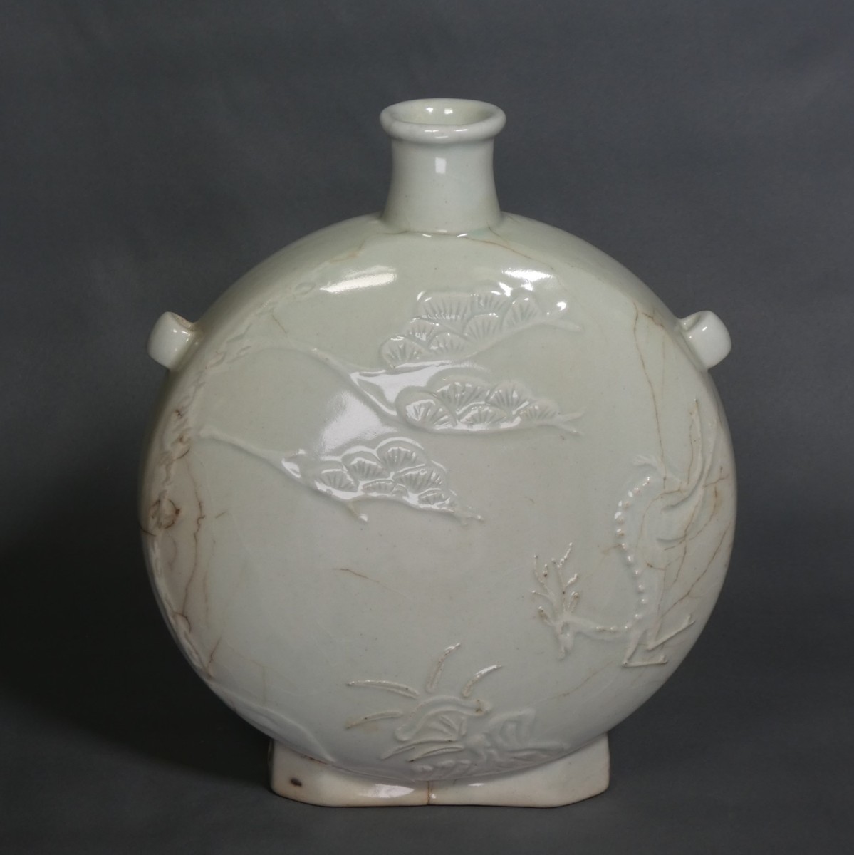 中国美術品 李朝 白磁陽刻扁壷 ko_a0095 絨毯／アンティーク