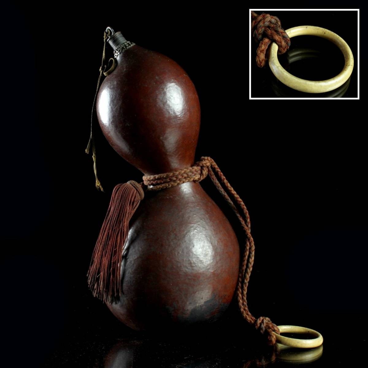 ◇舩◇ 古美術品 古瓢箪 79cm 煎茶飾 唐物骨董 [N272]OV//(100
