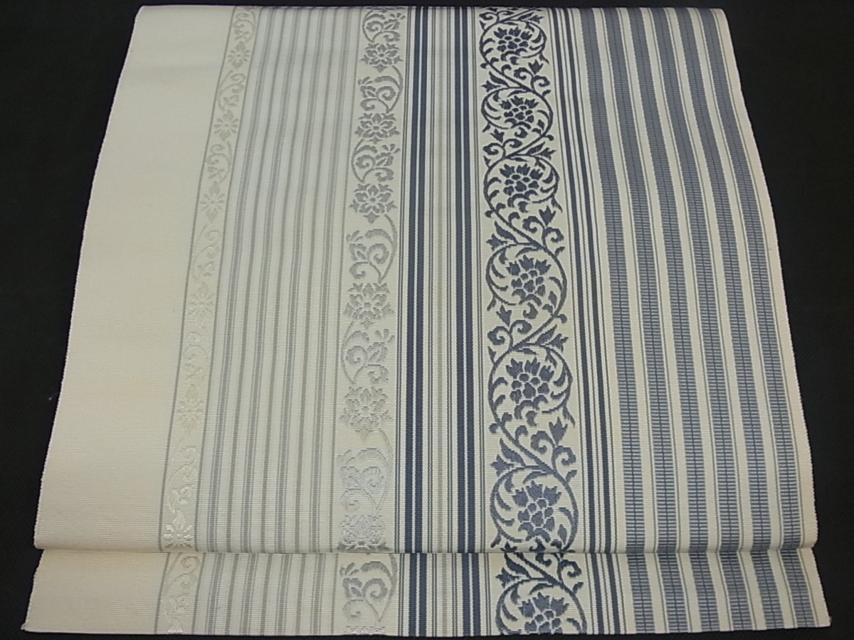 着物屋こころ■本場筑前博多織　八寸名古屋帯　花唐草間道　三越扱い　逸品　未使用　ju2175