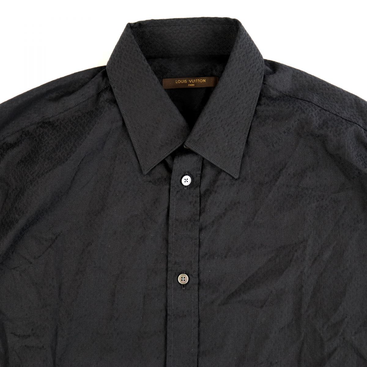 ルイヴィトン 12AW LV総柄 長袖シャツ メンズ 黒 XS 美品 コットン  