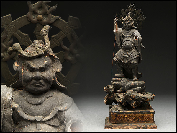 毘沙門天 四天王 美術工芸品 四天王 毘沙門天 木工細工 極上品 木工