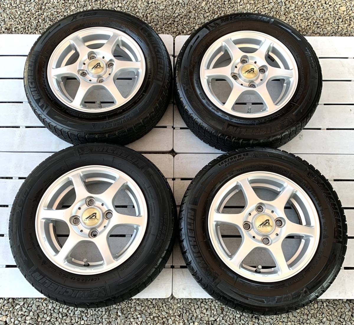 中古12インチ[AZ SPORTS]アルミホイール+転がしスタッドレスタイヤ4本 