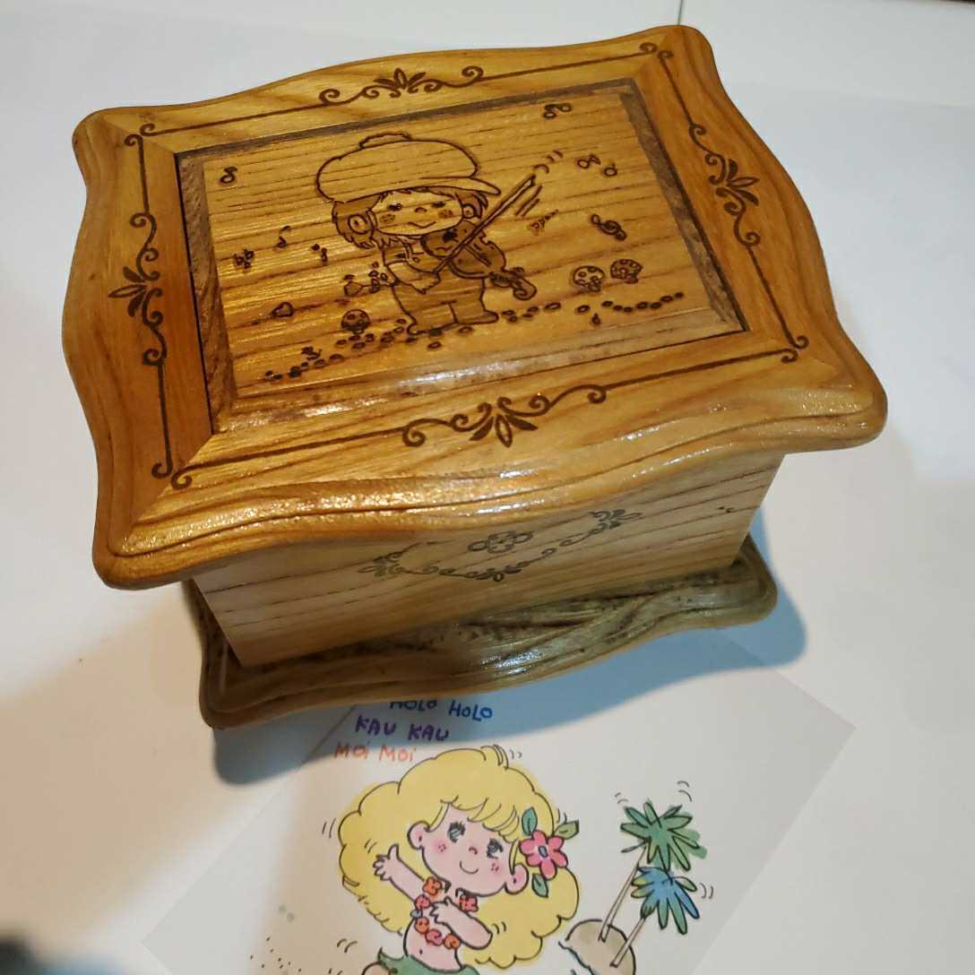 格安，新作 水森亜土ちゃん 1970年代の木製オルゴールと当時の絵はがき