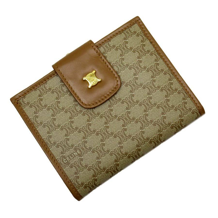 CELINE セリーヌ 二つ折り財布 マカダム PVCxレザー ベージュx