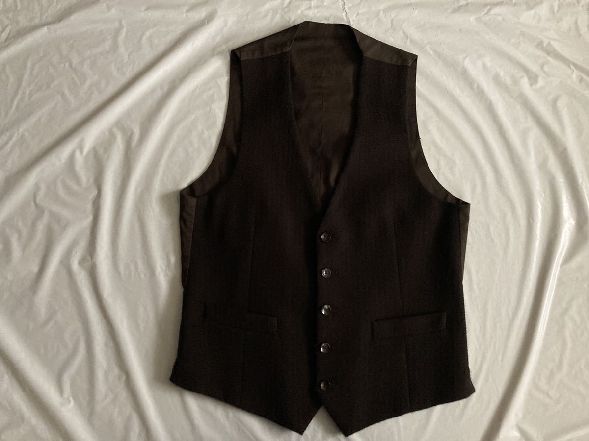 美品 LARDINI ラルディーニ 44 S～M ジレ ベスト 最高級 ブラウン系 織 