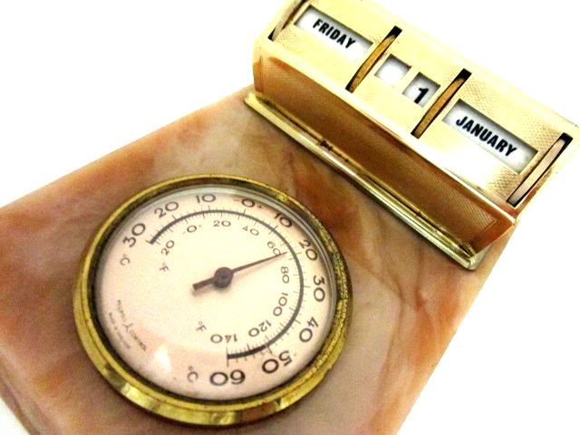 英国ビンテージ デスクカレンダー 温度計 スタンド 卓上 真鍮 Brass & Marble イギリス雑貨 MADE IN ENGLAND
