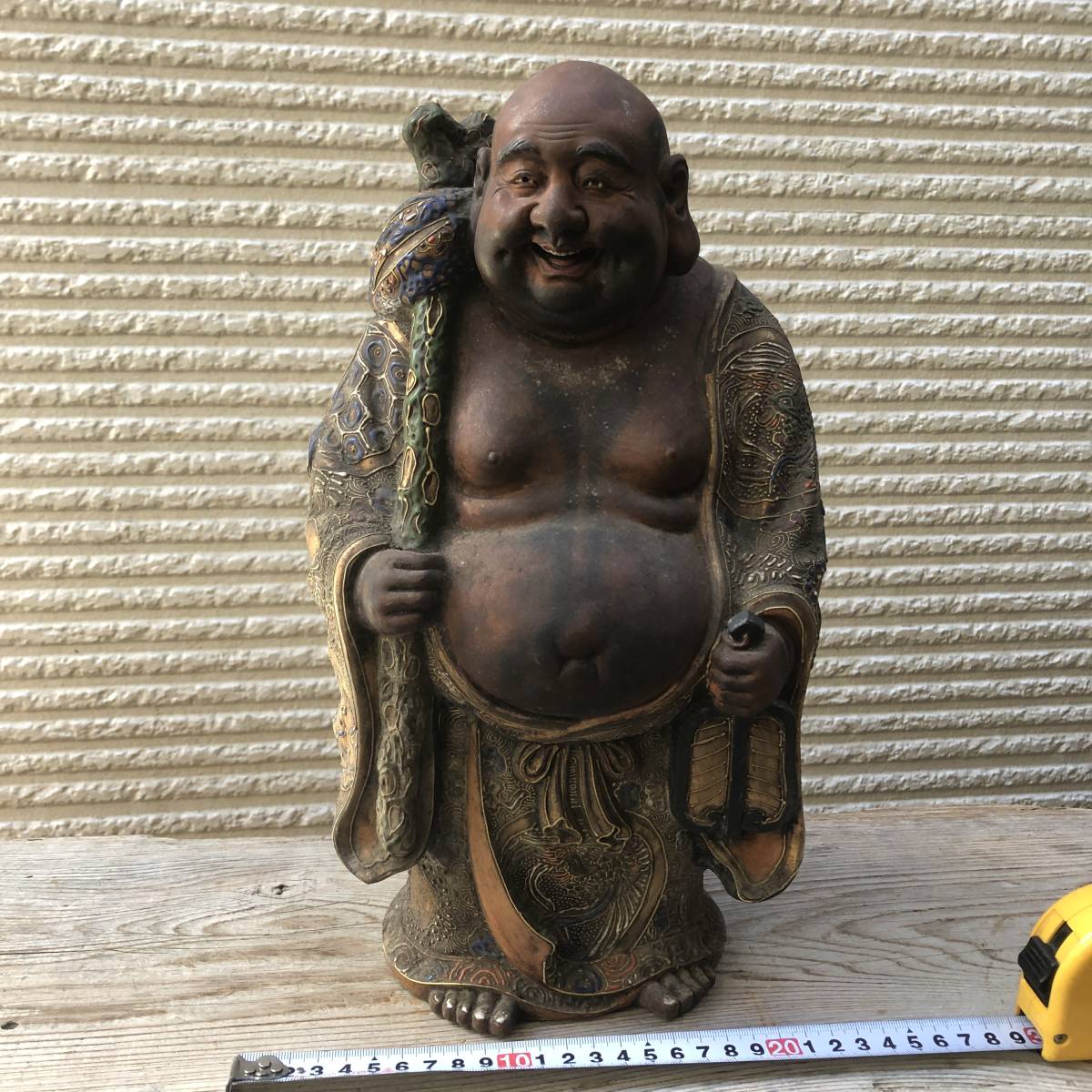 古い九谷焼 布袋像 七福神 焼物 置物 布袋尊 縁起物 開運 工芸 インテリア 和風アンティーク 古美術 骨董