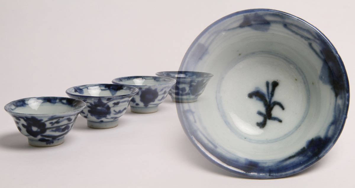 格安，人気 【後】LL023【染付煎茶碗 四客】古美術品 古玩 骨董品